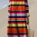 Retro Hippie Strip Pattern Printed Women's Dress