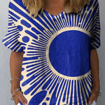 Modern Geometric Art Printed Women's Casual Cotton And Linen Shirt