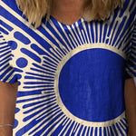 Modern Geometric Art Printed Women's Casual Cotton And Linen Shirt