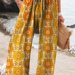 Summer Gerbera Floral Pattern Printed Women's Cotton And Linen Casual Pants