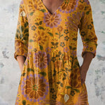 Summer Toucan And Floral Pattern Printed Women's Casual Linen V-Neck Shirt