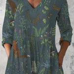 Tranquil Woodland Pattern Printed Women's Casual Linen V-Neck Shirt
