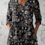 Vintage Spring Floral Pattern Printed Women's Casual Linen V-Neck Shirt