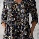 Vintage Spring Floral Pattern Printed Women's Casual Linen V-Neck Shirt