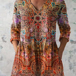Summer Boho Pattern Printed Women's Casual Linen V-Neck Shirt