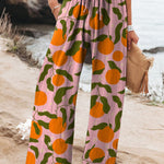 Summer Orange Pattern Printed Women's Cotton And Linen Casual Pants