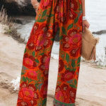 Ethnic Style Summer Floral Pattern Printed Women's Casual Linen V-Neck Shirt