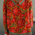 Ethnic Style Summer Floral Pattern Printed Women's Casual Cotton And Linen 3/4 Sleeve Shirt