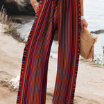 Summer Woven Pattern Printed Women's Cotton And Linen Casual Pants