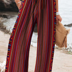 Summer Woven Pattern Printed Women's Cotton And Linen Casual Pants
