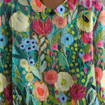 Colorful Summer Floral Art Printed Women's Casual Cotton And Linen 3/4 Sleeve Shirt
