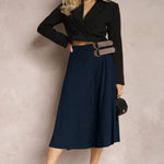 Leather Stitching Solid Color Fashionable Skirt, Elegant and Artistic Retro Skirt for Women