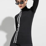 Black Printed High-Neck Long Sleeve T-Shirt