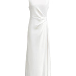 Sleeveless Gauze Pleated Solid Color Split-Joint Round-Neck Evening Dresses Maxi Dresses