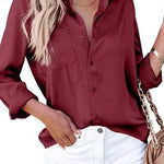 Margovil Lapel Long Sleeves Button Down Satin Shirt
