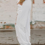 Heididress Tie Waist Ripped Cut Out Joggers with Pockets