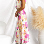 Mockneck Sleeveless Floral Print Satin Maxi Dress
