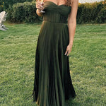 Strapless Twist Front Pleated Swing Maxi Dress