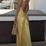 Margovil One Shoulder Open Back Tie Knot Satin Maxi Dress