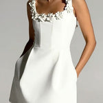 Margovil Strappy Floral Neckline Sleeveless Mini Dress
