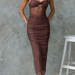 Margovil Twist Knot Cut Out Ruched Bodycon Maxi Cami Dress