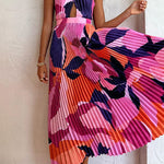 Margovil Halter Backless Cut Out Printed Maxi Pleated Dress