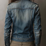 Washed And Faded Utility Denim Jacket With Epaulettes