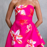 Strapless Floral Print A-line Mini Dress