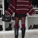 Margovil Lantern Sleeves Color Block Chunky Knit Sweater