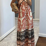 Criss Cross Halter Open Back Printed Maxi Vacation Dress