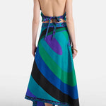 Margovil Printed Halter Tie Knot Backless Top and Irregular Hem Maxi Skirt Set