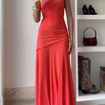 Off Shoulder Ruched Flare Maxi Dress