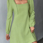 A-Line High Waisted Solid Color Split-Joint Square-Neck Mini Dresses