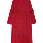 Long Sleeves Loose Solid Color Split-Joint Tasseled V-Neck Midi Dresses Sweater Dresses
