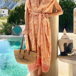 KAFTAN DRESS WITH BELT "KOCHYLI" CORAL