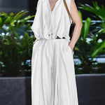 High Waisted Loose Pleated Solid Color Split-Joint Suit Pants