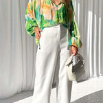 New autumn and winter temperament V-neck printed long-sleeved shirt