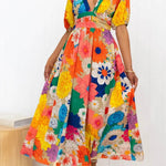 Floral Frenzy Printed Puff Sleeve Back Smocked Maxi Dress