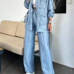 Easy on Me Metallic Fabric Elastic Waist Pocketed Wide Leg Pants