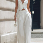 Linen-Blend Vest & Wide-Leg Trouser Set