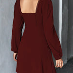 A-Line High Waisted Solid Color Split-Joint Square-Neck Mini Dresses