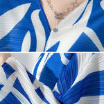 Original Batwing Sleeves Long Sleeves Contrast Color Printed Pleated V-Neck Midi Dresses