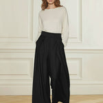 High Waisted Loose Pleated Solid Color Pants
