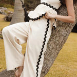Casual Ripple Draw String Backless Contrast Sleeveless Two Pieces