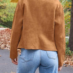 Zip Up Pocketed Faux Suede Moto Jacket