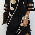 Half Sleeves Loose Hollow Mesh Polka-Dot Printed Split-Joint Cold Shoulder Mini Dresses