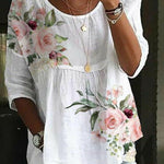 Pink Green Flower Print White Tunic Top