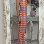 Retro Print Casual Split Top Two-Piece Set