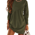 Casual Loose Long Sleeves Solid Color Round-Neck Mini Dresses