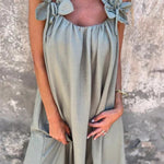 Solid Floral Embellished Sleeveless Loose Maxi Dress